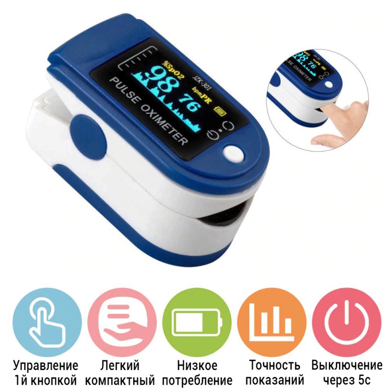 Пульсоксиметр Pulse Oximeter Healer AD807 електронний на палець Синій