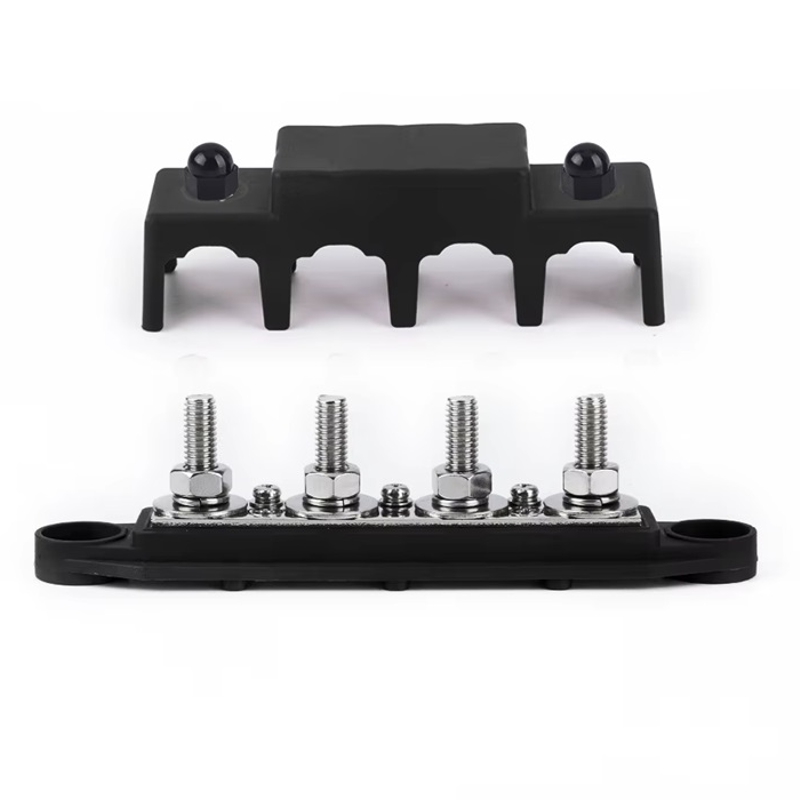 Розподільний блок з шиною Bus Bar з 4-ма шпильками М10 для з'єднання кабелів 12-48V DC, до 250A (чорний)