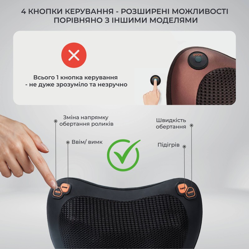 Масажна роликова подушка No Brand інфрачервоний масажер для спини, шиї та тіла