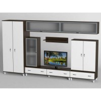 Стінка в вітальню Тиса Мебель Вітальня-7 Венге Білий 2050x520x3600 мм Стінка в вітальню Тиса Мебель Вітальня-7 Венге Білий 2050x520x3600 мм