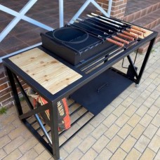 Мангал кований зі столиками та знімною жаровнею на коліщатках GoodsMetall М35