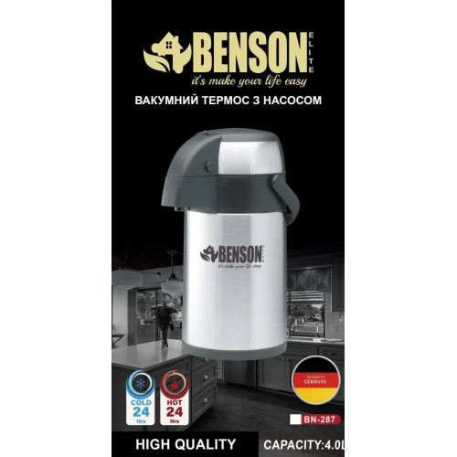 Термос помповий для гарячих чи холодних напоїв Benson BN 287 4 л Сталевий Термос помповий для гарячих чи холодних напоїв Benson BN 287 4 л Сталевий