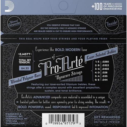 Струни для класичної гітари D'Addario EJ45TT Classic Silverplated Wound Titanium Nylon Normal Tension Струни для класичної гітари D'Addario EJ45TT Classic Silverplated Wound Titanium Nylon Normal Tension