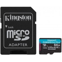 Карта пам'яті MicroSDXC 64GB UHS-I/U3 Class 10 Kingston Canvas Go! Plus R170/W70MB/s + SD-адаптер (SDCG3/64GB)