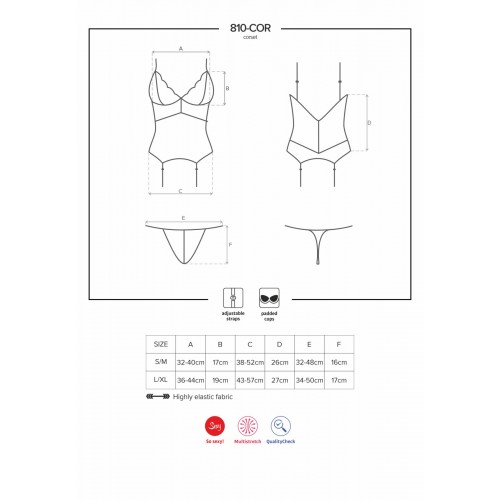 Сатиновий мереживний корсет Obsessive 810-COR-2 babydoll & thong L/XL, білий, корсет, танга в інтернет супермаркеті PbayMarket!