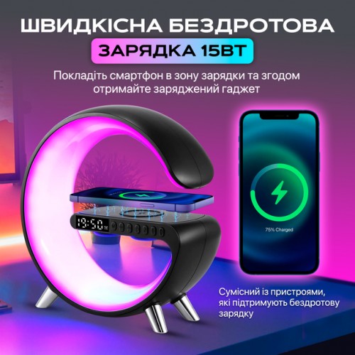 Лампа-нічник Digital 5 в 1 GGB RGB XXL з бездротовою зарядкою 15W та Bluetooth колонкою Чорний (NH-69) Лампа-нічник Digital 5 в 1 GGB RGB XXL з бездротовою зарядкою 15W та Bluetooth колонкою Чорний (NH-69)