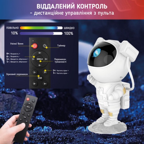 Лазерний нічник-проектор зоряного неба A1 Астронавт з пультом та таймером вимкнення