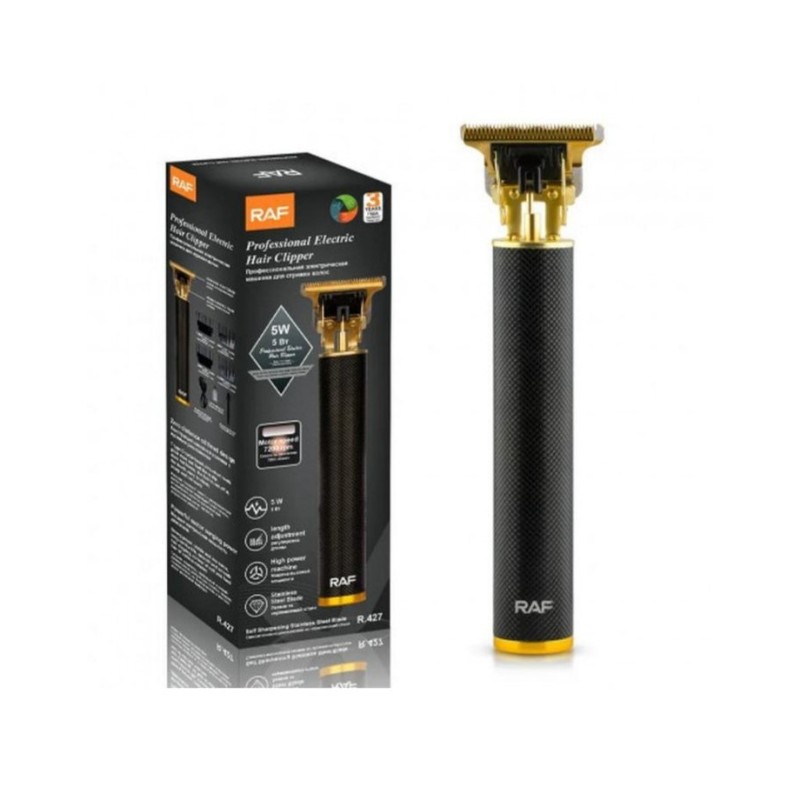 Машинка - триммер для стрижки волосся та бороди бездротова акумуляторна з насадками RAF R.427 Чорний