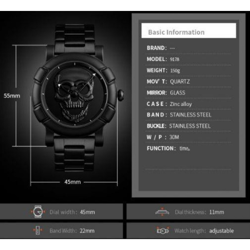 Годинник Skmei Skull 9178 Black