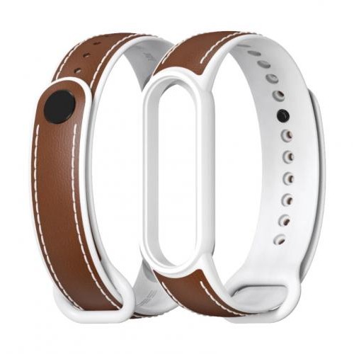 Ремінець для Xiaomi Mi Band 5 | 6 силікон + шкіра MiJobs Коричнево Білий (1540704) Ремінець для Xiaomi Mi Band 5 | 6 силікон + шкіра MiJobs Коричнево Білий (1540704)