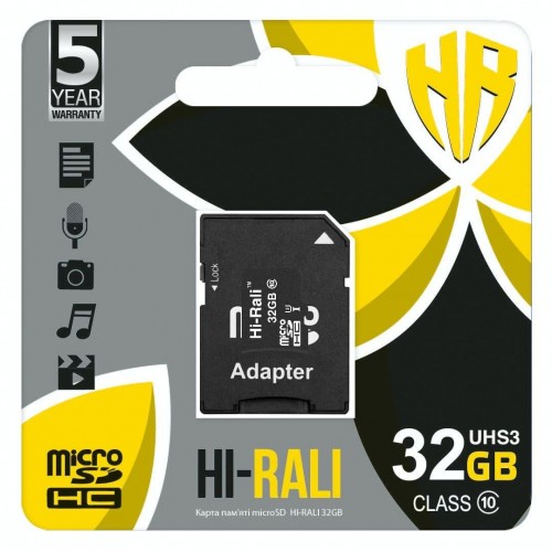 Карта пам'яті MicroSDHC 32GB UHS-I U3 Class 10 Hi-Rali + SD-adapter (HI-32GBSD10U3-01) в інтернет супермаркеті PbayMarket!