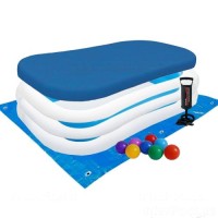 Дитячий басейн Intex 56483-3 «Сімейний», 262 х 175 х 56 см, з кульками 10 шт, підстилкою, тентом, насосом