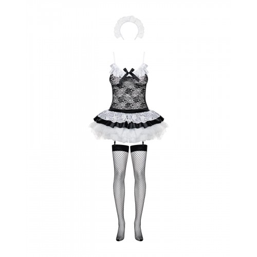 Еротичний костюм покоївки зі спідницею Obsessive Housemaid 5 pcs costume S/M, black, топ, спідниця,