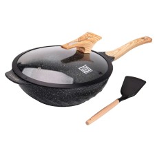 Сковорода алюмінієва ВОК з антипригарним покриттям та кухонною лопаткою MGC 32 см Чорний (HP-4-449)