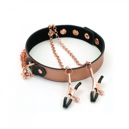 Нашийник із затискачами для сосків Liebe Seele Rose Gold Memory Collar with Nipple Clamps в інтернет супермаркеті PbayMarket!