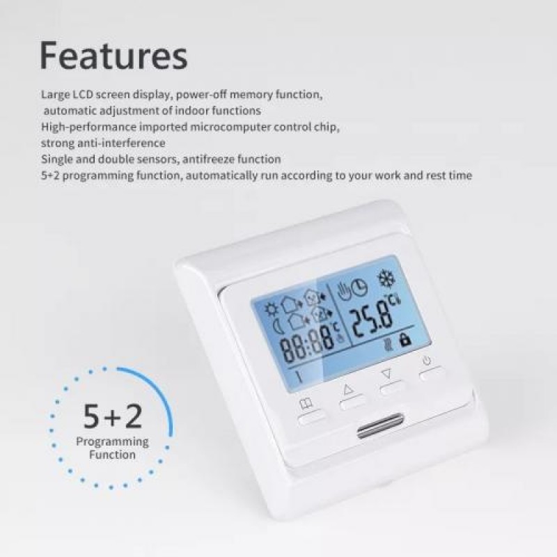 Терморегулятор програмований Oshland М6 для теплої підлоги Білий (PH050695)