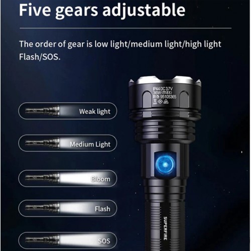 Ліхтар ручний акумуляторний SuperFire R3-P90 2000 Lumen IP64 Black