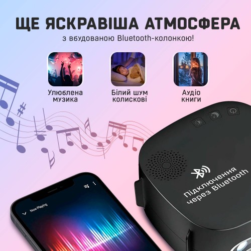 Лазерний нічник-проектор зоряного неба А1 з Bluetooth колонкою та пультом Чорний (A1-LSL15/Black)