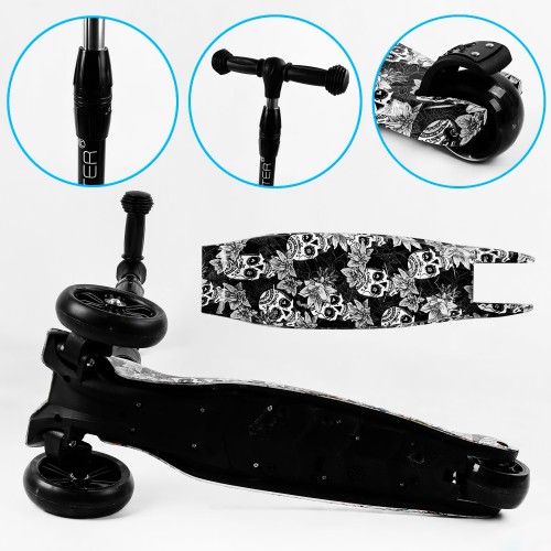 Самокат триколісний Best Scooter MAXI складаний колеса PU зі світлом Skulls and flowers 60 кг Різнокольоровий (105402)