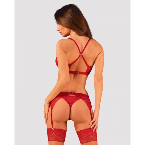 Комплект білизни Obsessive Lacelove cupless 3-pcs set XL/2XL Red, бюстгальтер, стрінги, пояс для пан в інтернет супермаркеті PbayMarket!