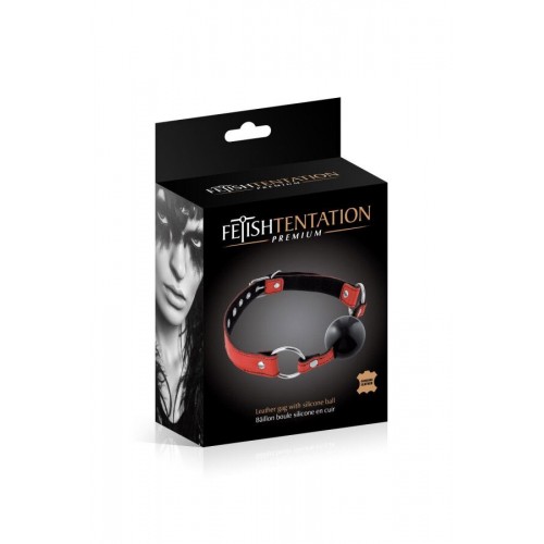 Кляп Fetish Tentation Premium Leather gag with silicone ball Red