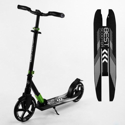 Самокат двоколісний складаний амортизатор Best Scooter PU колеса 100 кг Black and green (105427)