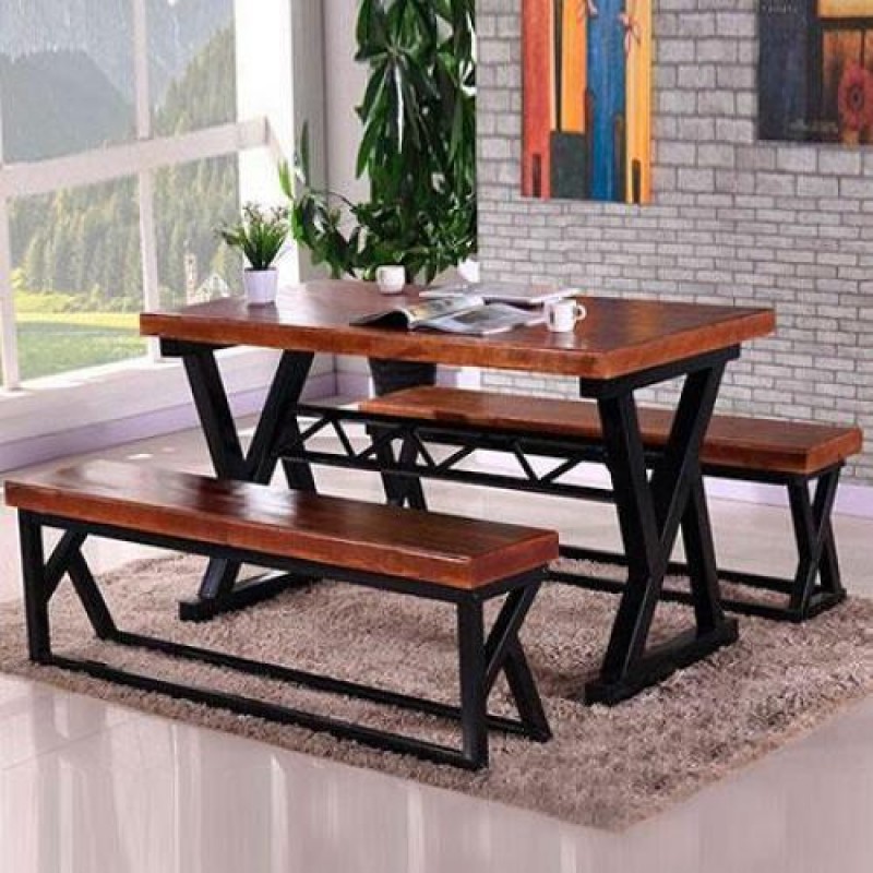 Обідній стіл + лавки у стилі Loft NS-1194 780x1600x700 мм Черный