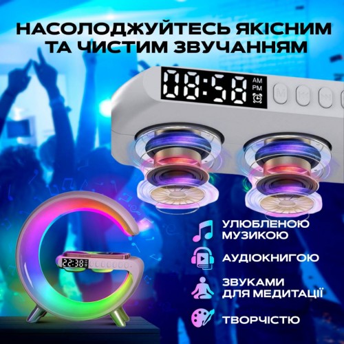 Настільна смарт лампа-нічник No Brand G-Smart RGB бездротовою зарядкою 15W і Bluetooth-колонкою 3W (GL-White)