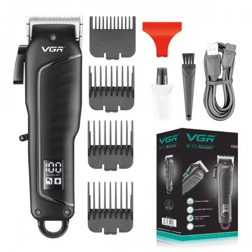 Машинка для стрижки волосся VGR V-683 LED-дисплей акумуляторна 4 насадки 10W Black