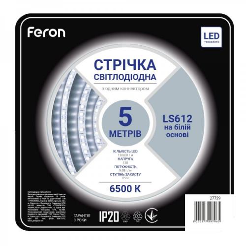 Led стрічка світлодіодна Feron LS612 9.6 Вт/м 12 В 6500K 5 м Білий (2692706889) Led стрічка світлодіодна Feron LS612 9.6 Вт/м 12 В 6500K 5 м Білий (2692706889)