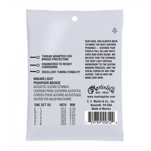 Струни для акустичної гітари 6 шт Martin MA540 Marquis Silked Phosphor Bronze Acoustic Guitar Strings Light 12/54 Струни для акустичної гітари 6 шт Martin MA540 Marquis Silked Phosphor Bronze Acoustic Guitar Strings Light 12/54