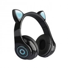 Повнорозмірні навушники бездротові Cat Headset Y 047 Bluetooth з підсвічуванням та котячими вушками Black