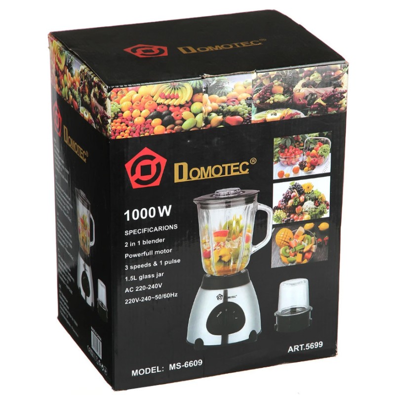 Блендер стаціонарний Domotec MS-6609 із чашею 1000W 1.5L Silver (3_00633)