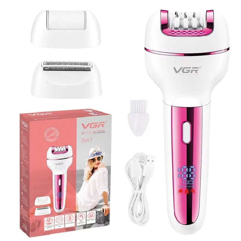 Жіночий епілятор з насадками VGR V-732 3в1 Рожевий (1985500939)