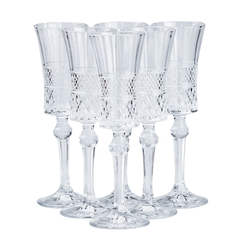 Набір бокалів для шампанського на високій ніжці під кришталь TS Kitchen 6 штук по 145 мл прозорий (HP51A)
