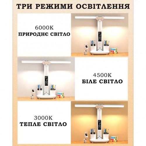 Світлодіодна настільна лампа на акумуляторі Doublehead Lamp Led подвійна багатофункціональна Білий Світлодіодна настільна лампа на акумуляторі Doublehead Lamp Led подвійна багатофункціональна Білий