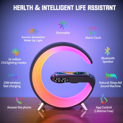 Лампа-нічник Digital 5 в 1 GGB RGB XXL з бездротовою зарядкою 15W та Bluetooth колонкою Чорний (NH-69) Лампа-нічник Digital 5 в 1 GGB RGB XXL з бездротовою зарядкою 15W та Bluetooth колонкою Чорний (NH-69)