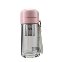 Термос скляний з подвійними стінками та заварником YIWU Hexagram 240 мл Рожевий (HP-14-40P)