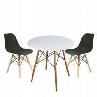 Круглий стіл JUMI Scandinavian Design black 80см. + 2 сучасні скандинавські стільці