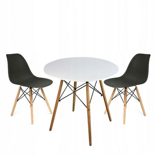 Круглий стіл JUMI Scandinavian Design black 80см. + 2 сучасні скандинавські стільці Круглий стіл JUMI Scandinavian Design black 80см. + 2 сучасні скандинавські стільці