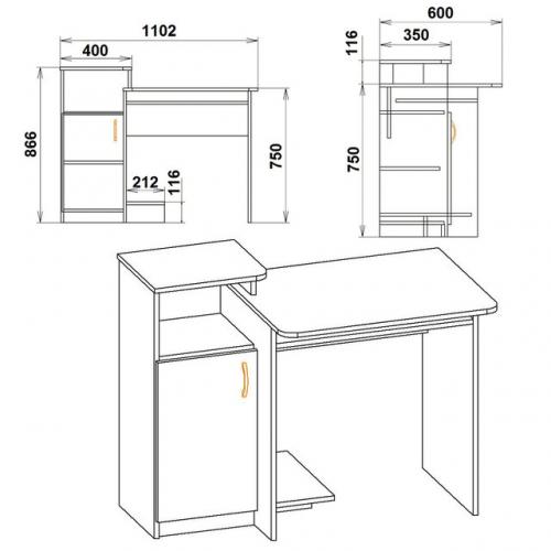 Стіл комп'ютерний Компаніт СКМ 2 110х60х87 см Дуб сонома Стіл комп'ютерний Компаніт СКМ 2 110х60х87 см Дуб сонома