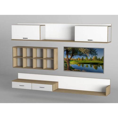 Стінка в вітальню Тиса Мебель Вітальня-206 Сонома Білий 1200x316x2260 мм Стінка в вітальню Тиса Мебель Вітальня-206 Сонома Білий 1200x316x2260 мм
