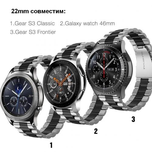 Ремінець BeWatch сталевий 22 мм Duo для Samsung Galaxy Watch 46 mm/Gear 3 Silver Black (1025411) Ремінець BeWatch сталевий 22 мм Duo для Samsung Galaxy Watch 46 mm/Gear 3 Silver Black (1025411)