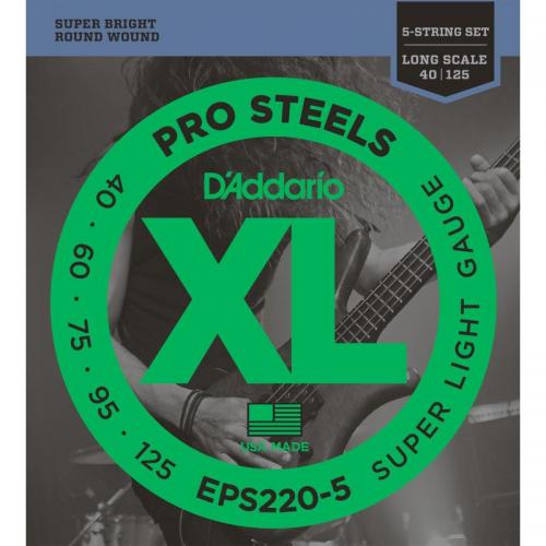 Струни для бас-гітари D'Addario EPS220-5 Pro Steels Super Light Electric Bass 5-Strings 40/125 Струни для бас-гітари D'Addario EPS220-5 Pro Steels Super Light Electric Bass 5-Strings 40/125