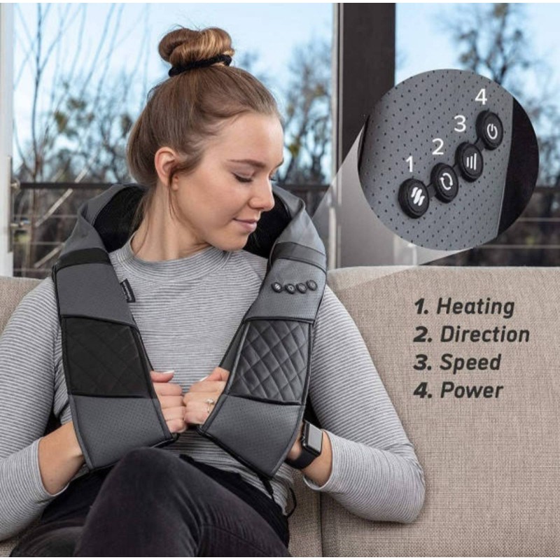 Масажер для шиї і плечей з прогріванням Resteck 32x31x19 см Чорно-сірий (1477844644)
