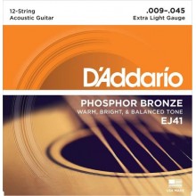 Струни для акустичної гітари D'Addario EJ41 Phosphor Bronze Extra Light Acoustic Guitar 12-Strings 9/45