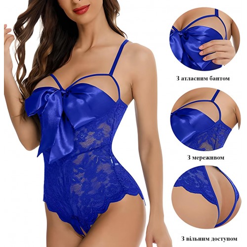 Блакитне сексуальне мереживне боді з атласним бантом на грудях M We Love в інтернет супермаркеті PbayMarket!