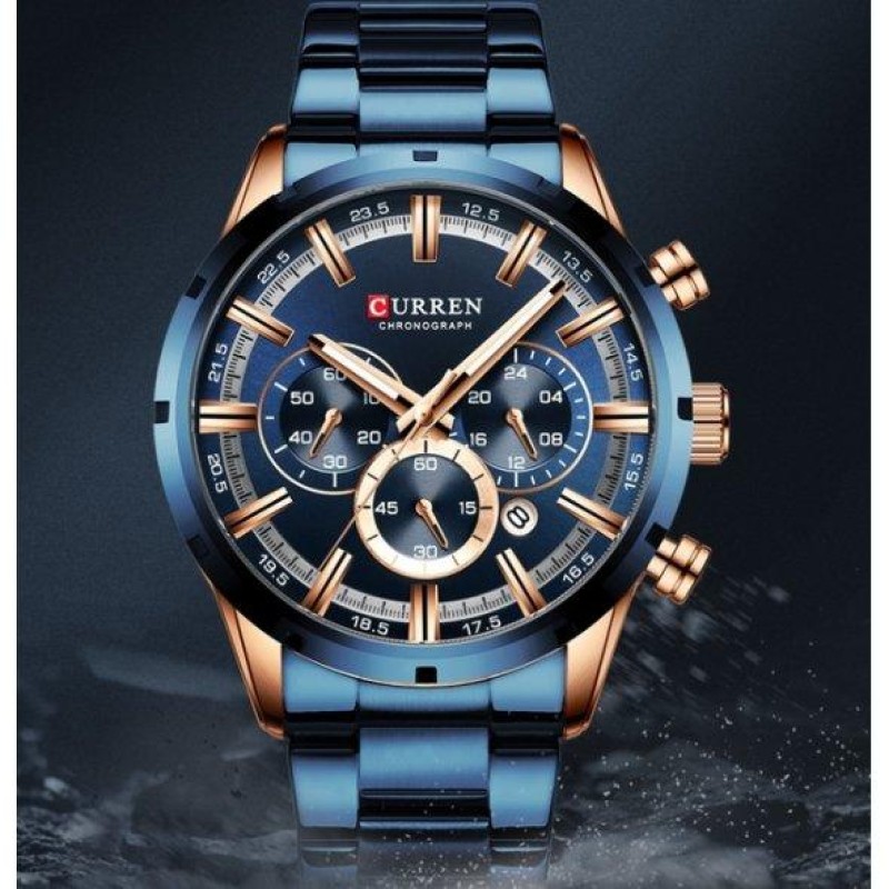 Чоловічий наручний годинник Curren Wild Синьо-золотистий (1312907284)