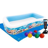 Дитячий надувний басейн Intex 58485-2 «Тропічний риф», 305 х 183 х 56 см, з кульками 10 шт, підстилкою, насосом