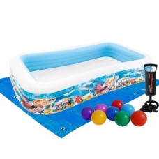 Дитячий надувний басейн Intex 58485-2 «Тропічний риф», 305 х 183 х 56 см, з кульками 10 шт, підстилкою, насосом